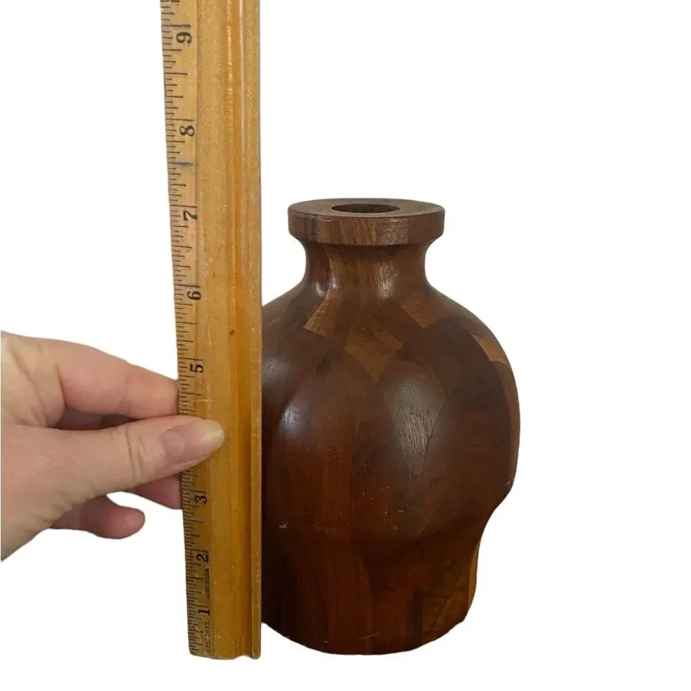 Turned Wood Bud Vase Candle Holder Mid Century Modern